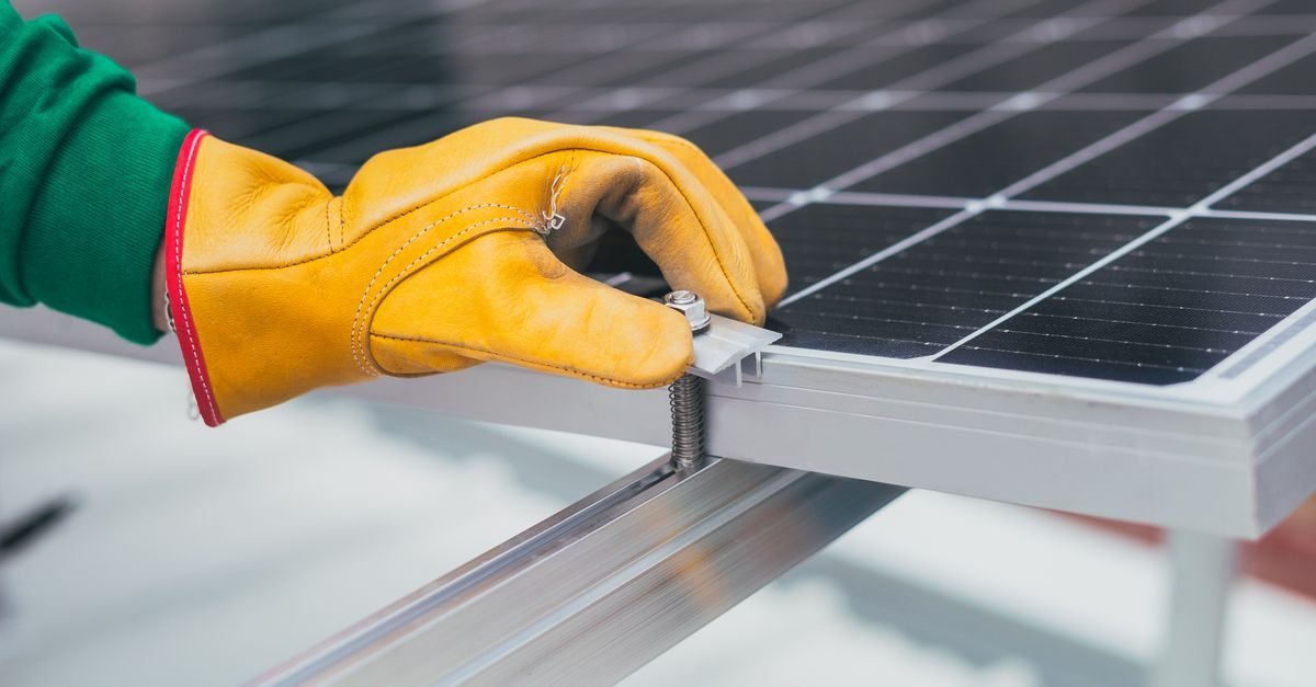 Close-up of a solar panel installation