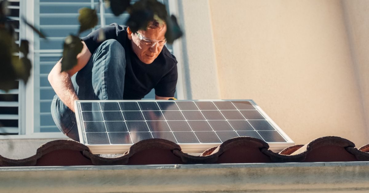 Solar panel installation on a roof